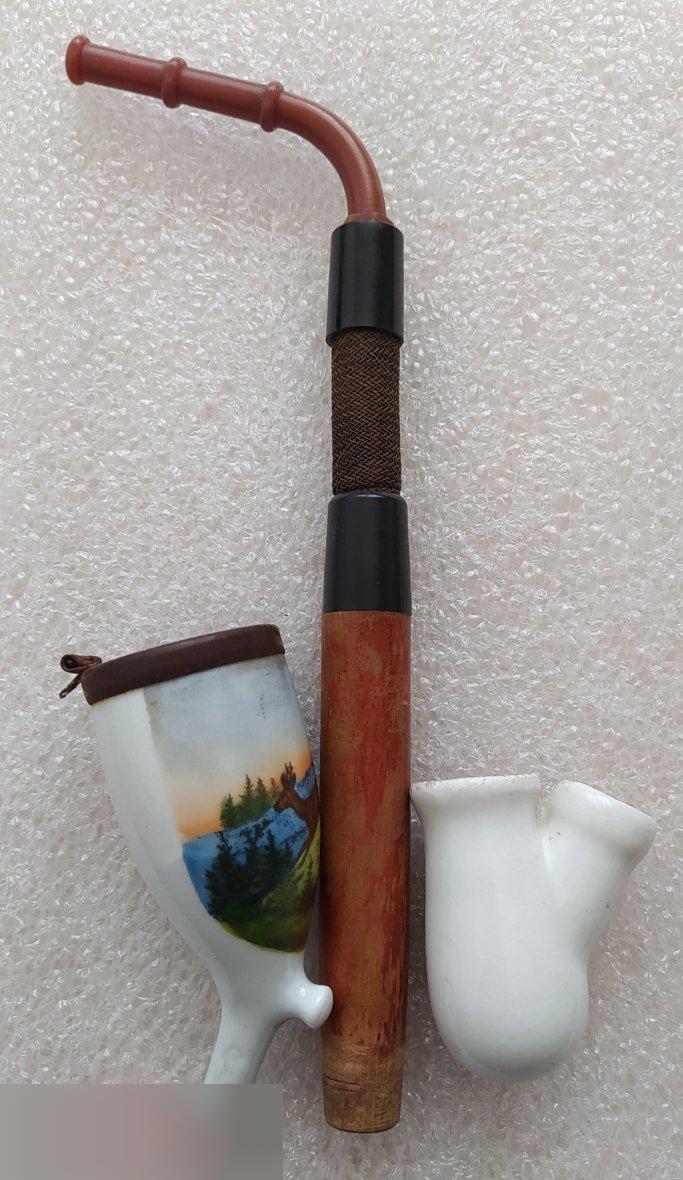 Трубка Курительная Винтаж, Предположительно Германия, Керамика, Дерево, Пластик 2
