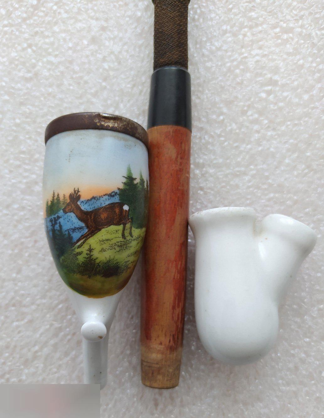 Трубка Курительная Винтаж, Предположительно Германия, Керамика, Дерево, Пластик 3
