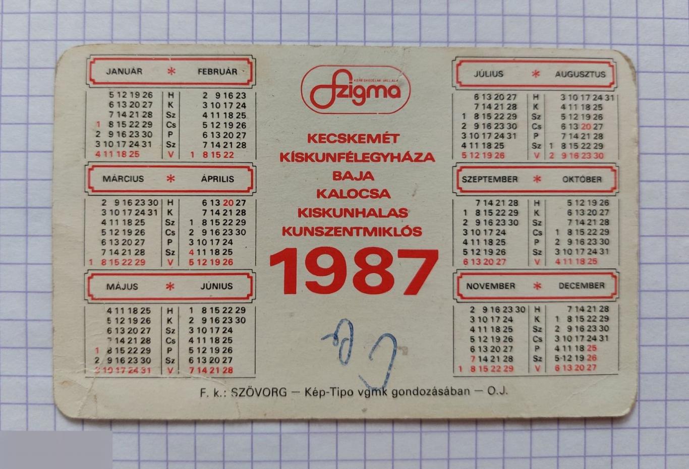 Календарик 1987 год Эротика Девушка Fzigma Реклама