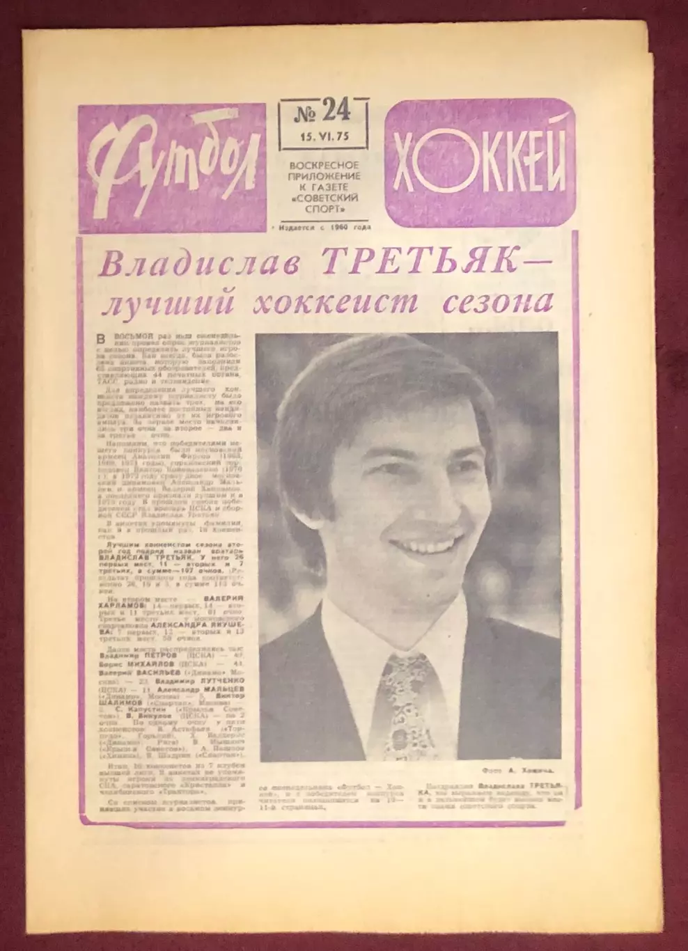 Еженедельник Футбол Хоккей номер 24 1975 год