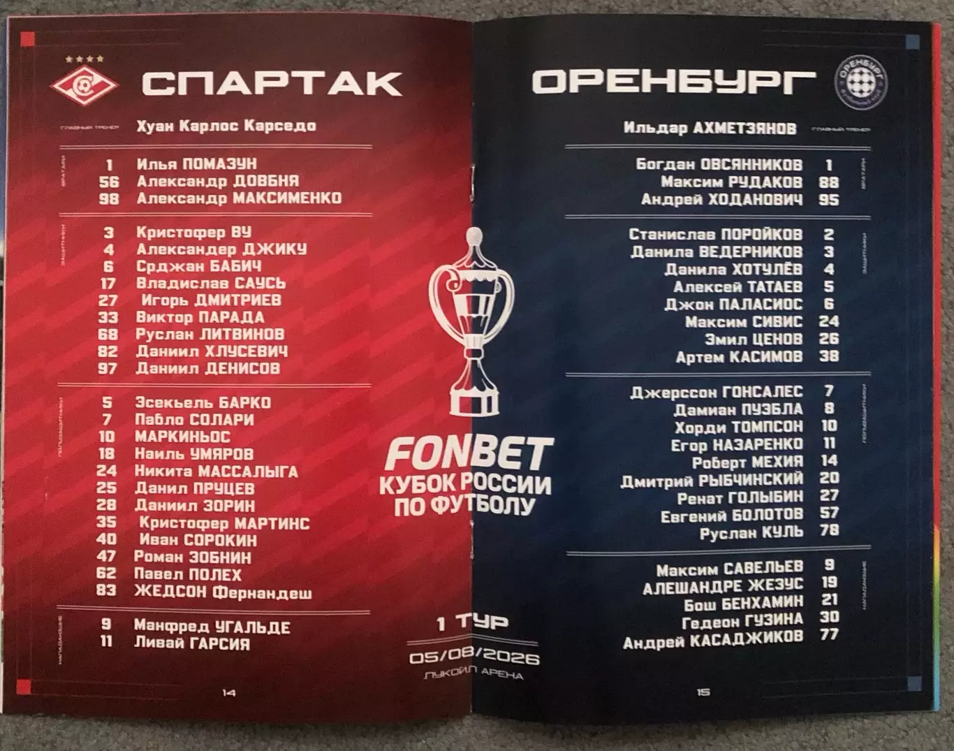 Спартак Москва - Оренбург, 05.08.2026, Кубок 4