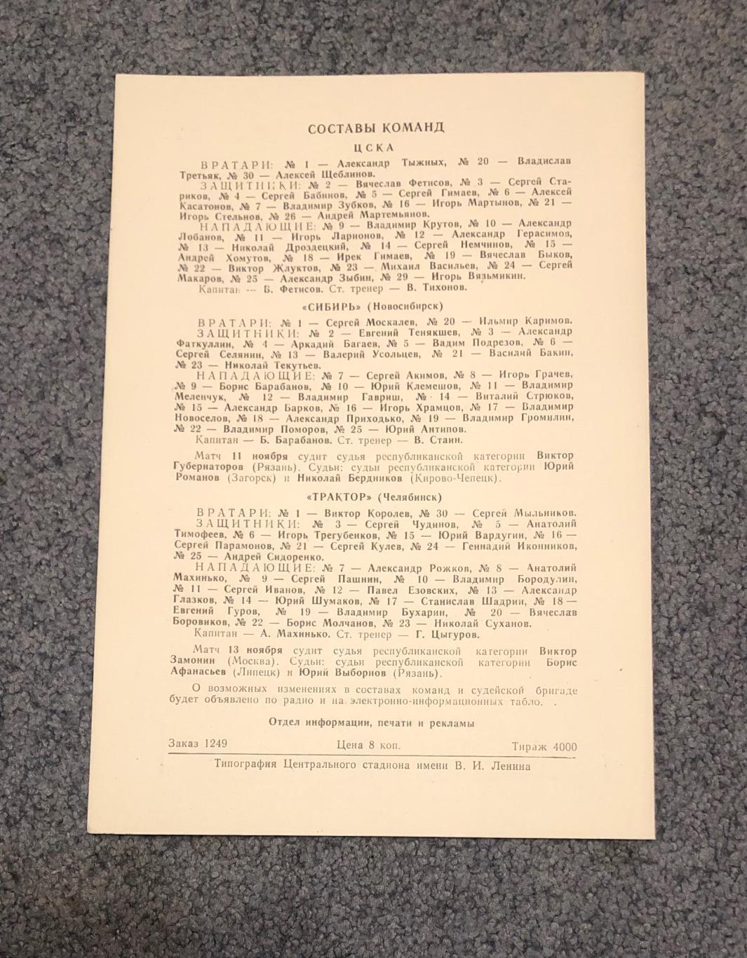 ЦСКА - Сибирь Новосибирск, ЦСКА - Трактор Челябинск, 11/13.11.1983 1