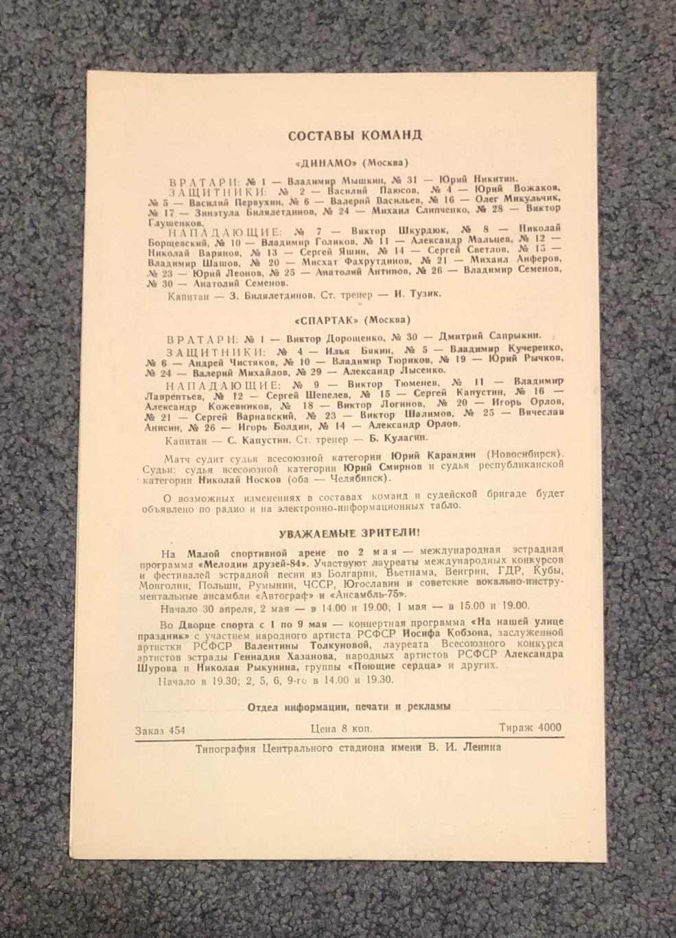 Динамо Москва - Спартак Москва, 29.04.1984 1