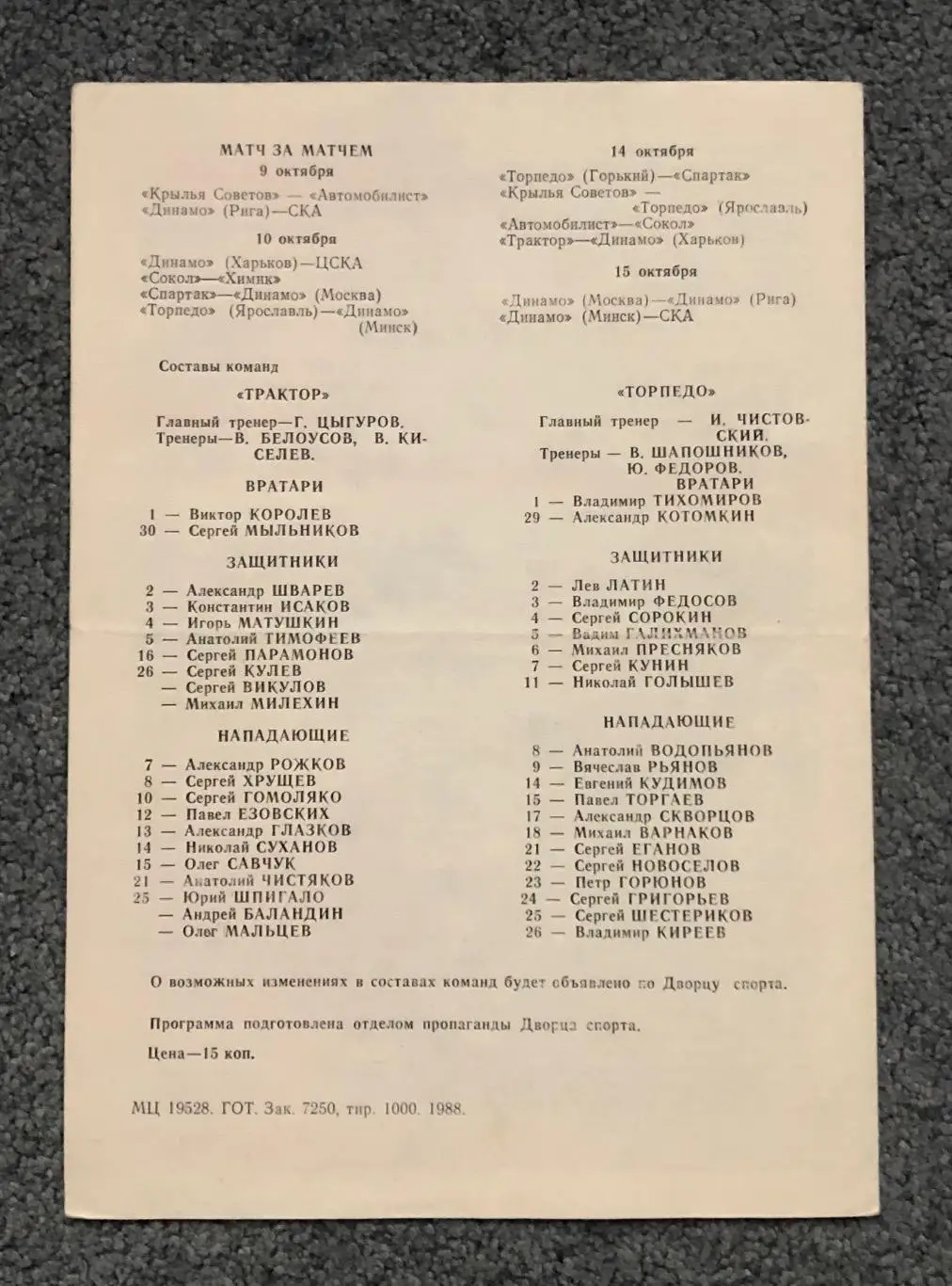 Торпедо Горький - Трактор Челябинск, 09.10.1988 1