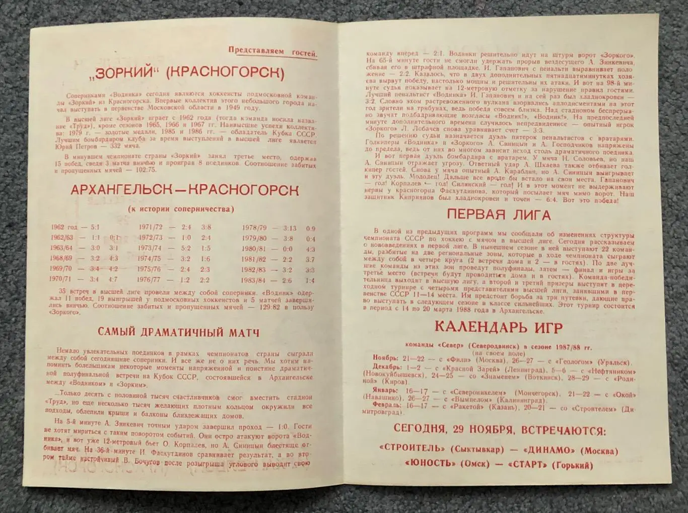 Водник Архангельск - Зоркий Красногорск, 29.11.1987 2