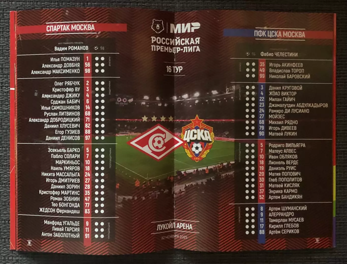 Спартак Москва - ЦСКА, 22.11.2025 2