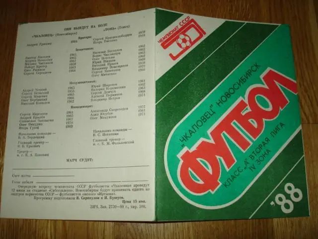 08.06.1988 Чкаловец Новосибирск - Томь Томск