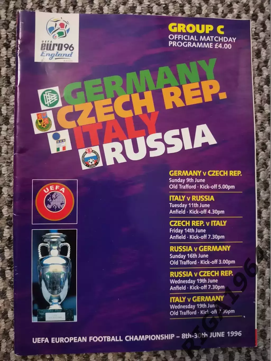 Чемпионат Европы 1996 Англия Программа на группу