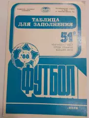 1988. Футбол. Киев Динамо. Таблица для заполнения. Буклет. ст. Республиканский.