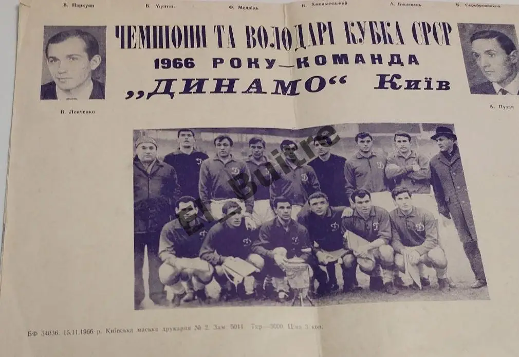 1966. Динамо (Киев) Чемпион и Обладатель Кубка. Большой постер. А3 1