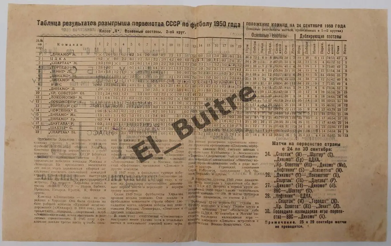 25.10.1950. Динамо (Киев) - Локомотив (Харьков). Первенство СССР 1950. 1