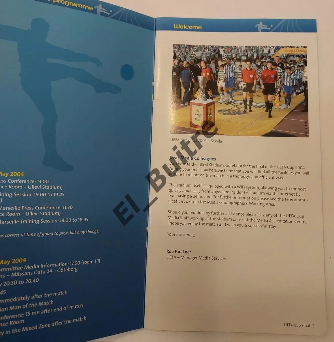 2004. Кубок УЕФА. Финал. Валенсия (Испания) - Олимпик (Марсель). Media Guide. 1