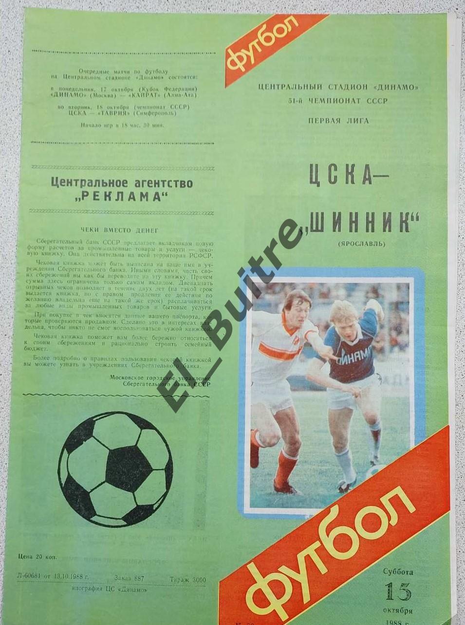 Вид 2. 15.10.1988. ЦСКА (Москва) - Шинник (Ярославль). Чемпионат СССР. 1 лига