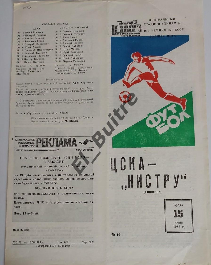 15.06.1983. ЦСКА (Москва) - Нистру (Кишинев). Чемпионат СССР.