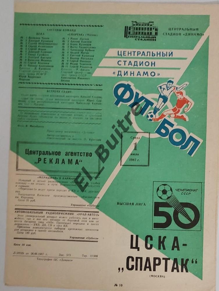 01.07.1987. ЦСКА (Москва) - Спартак (Москва). Чемпионат СССР.