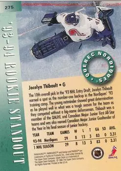 1994-95 UD Parkhurst # 275 Jocelyn Thibault 1