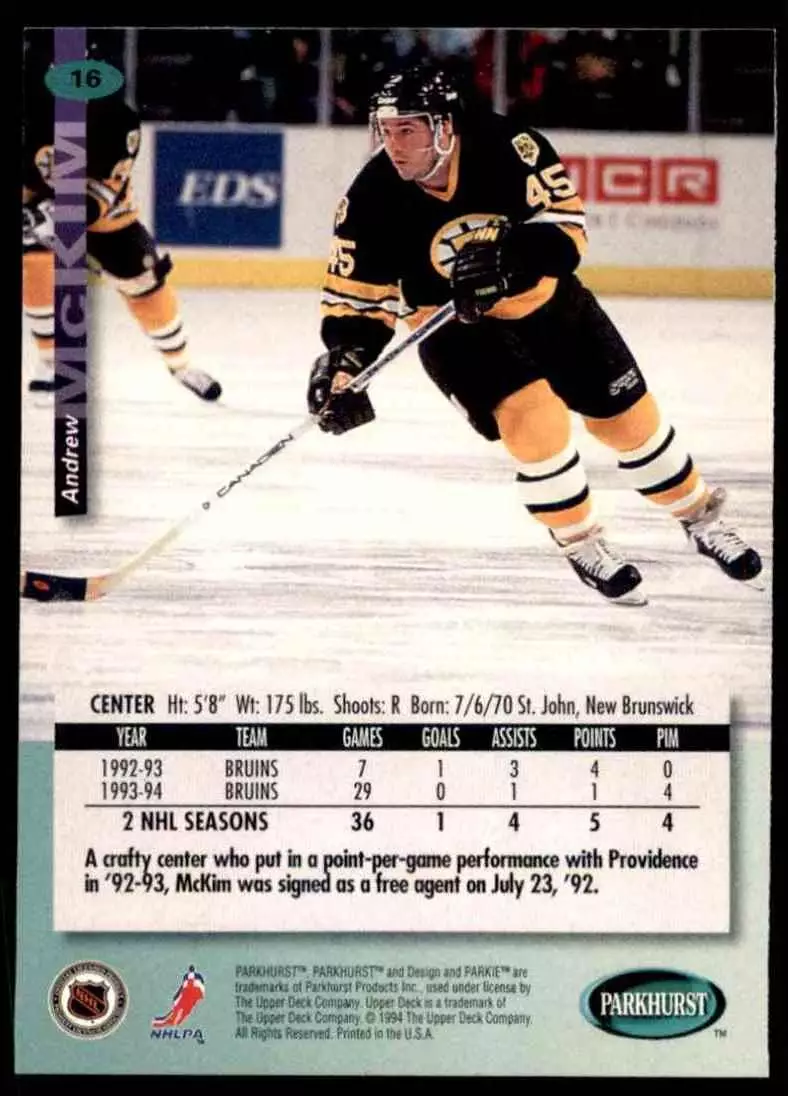 1994-95 UD Parkhurst # 16 Andrew McKim 1