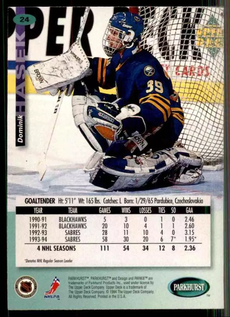 1994-95 UD Parkhurst # 24 Dominik Hasek 1