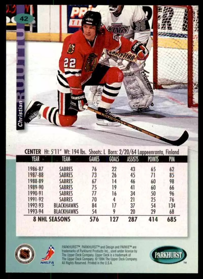 1994-95 UD Parkhurst # 42 Christian Ruuttu 1