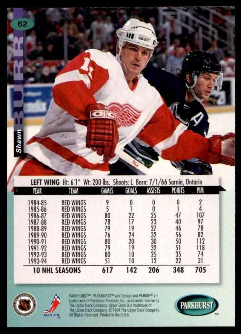 1994-95 UD Parkhurst # 62 Shawn Burr 1