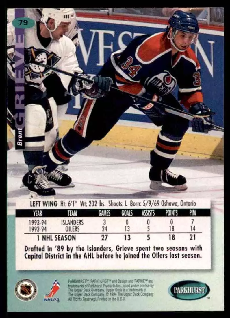 1994-95 UD Parkhurst # 79 Brent Grieve 1