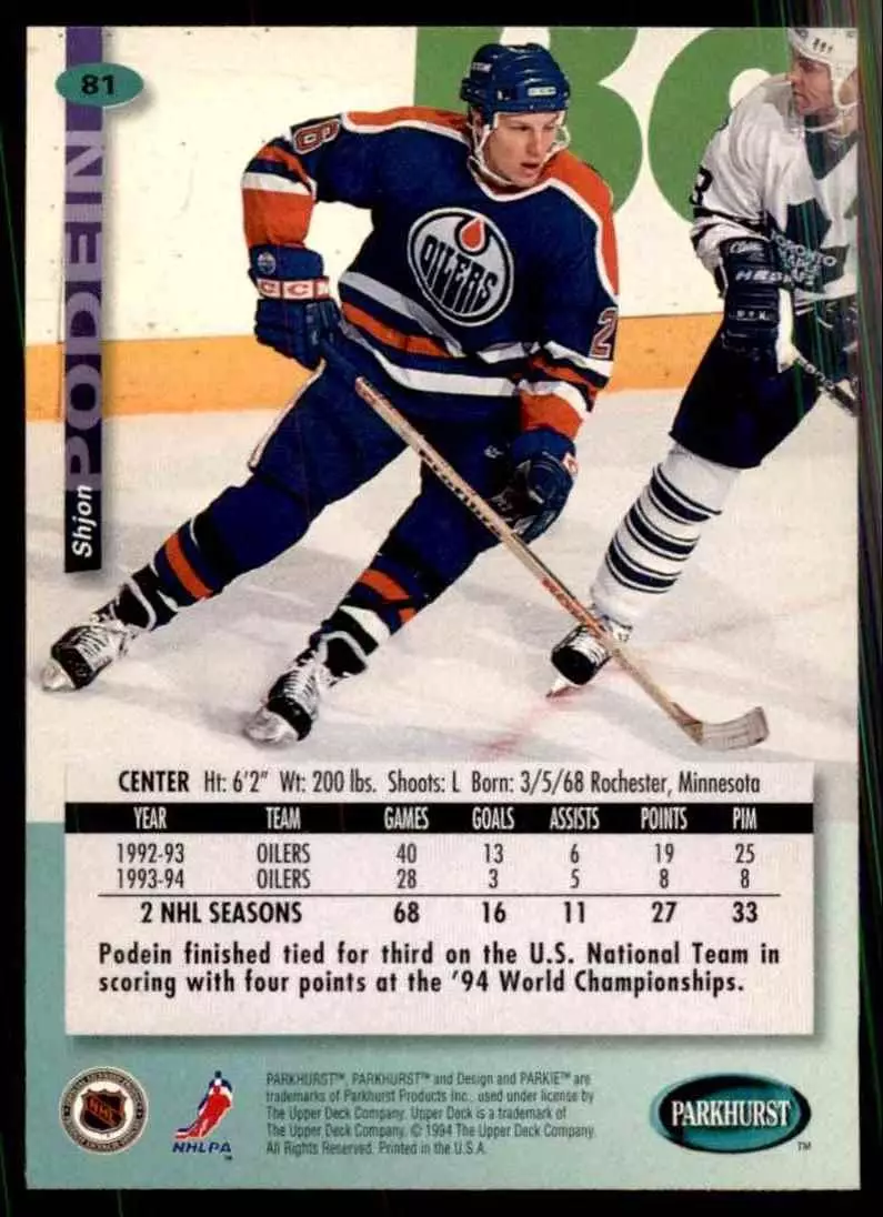 1994-95 UD Parkhurst # 81 Shjon Podein 1