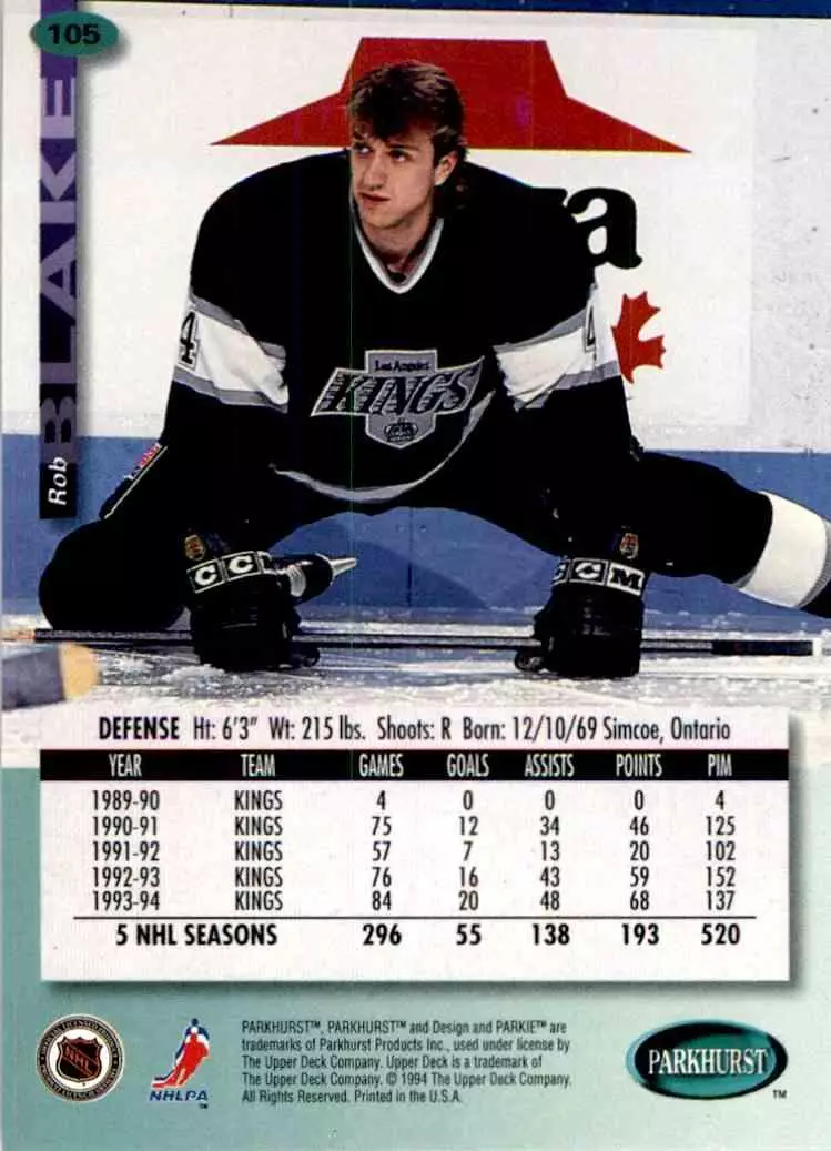 1994-95 UD Parkhurst # 105 Rob Blake 1