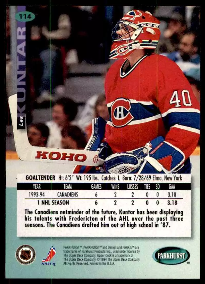 1994-95 UD Parkhurst # 114 Les Kuntar 1