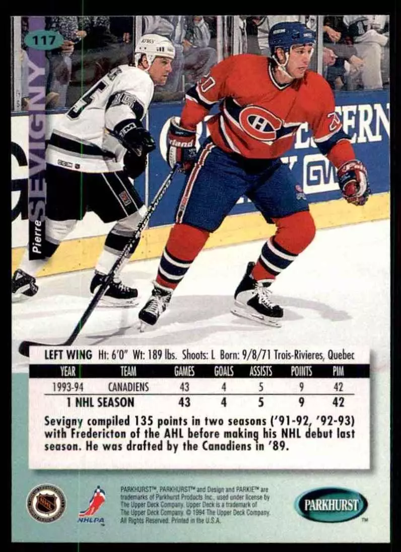 1994-95 UD Parkhurst # 117 Pierre Sevigny 1