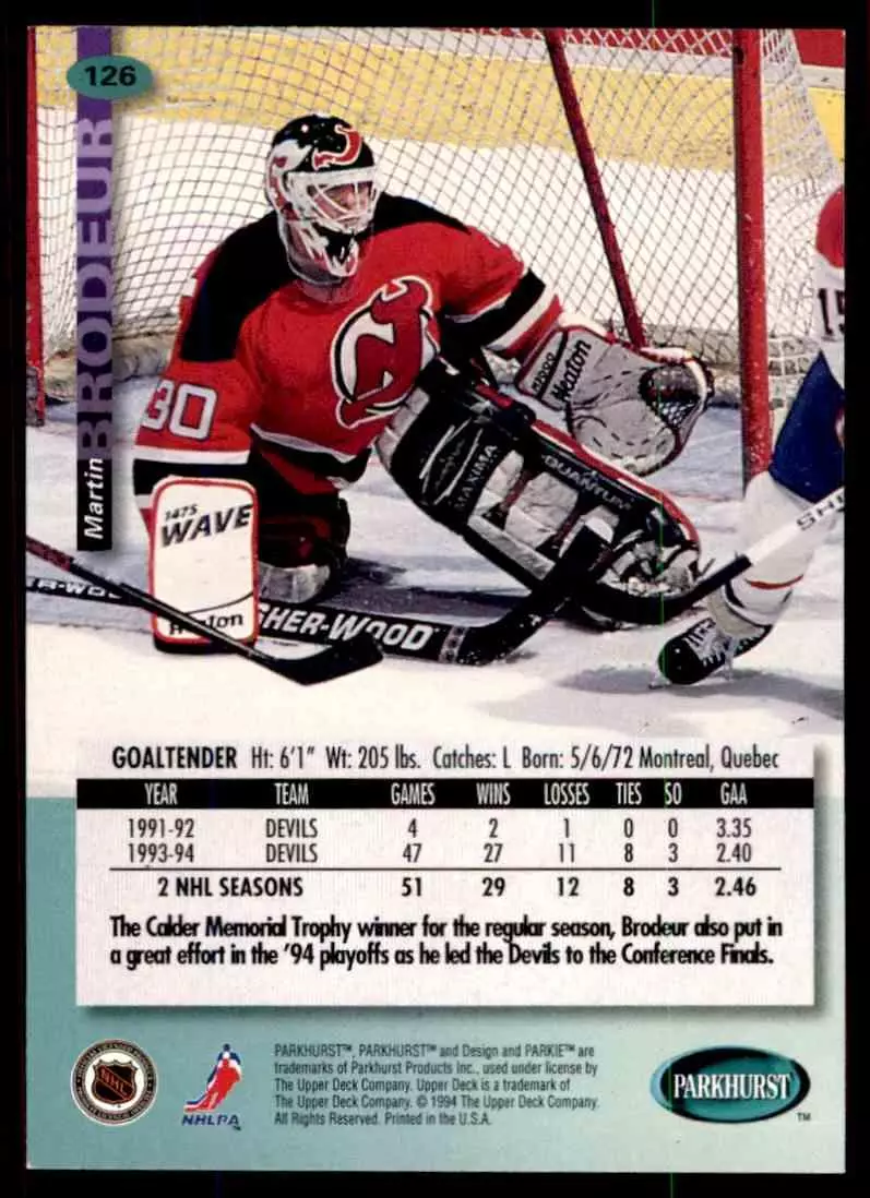 1994-95 UD Parkhurst # 126 Martin Brodeur 1