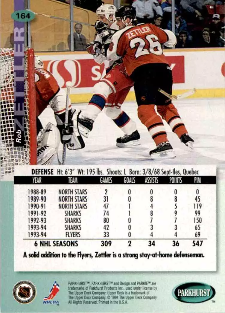 1994-95 UD Parkhurst # 164 Rob Zettler 1