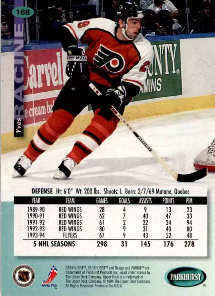 1994-95 UD Parkhurst # 168 Yves Racine 1