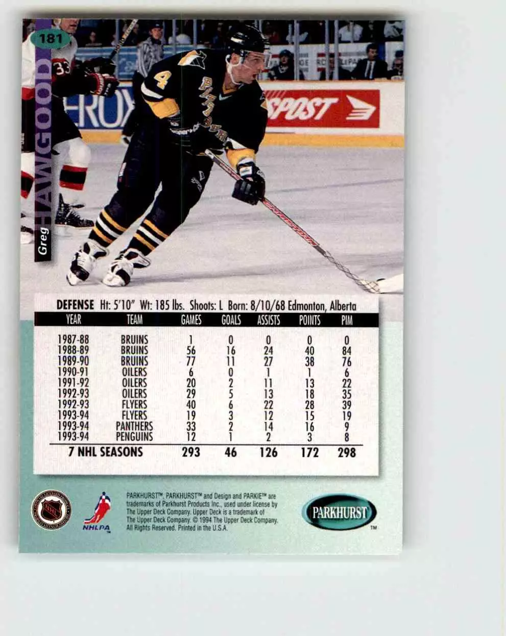 1994-95 UD Parkhurst # 181 Greg Hawgood 1