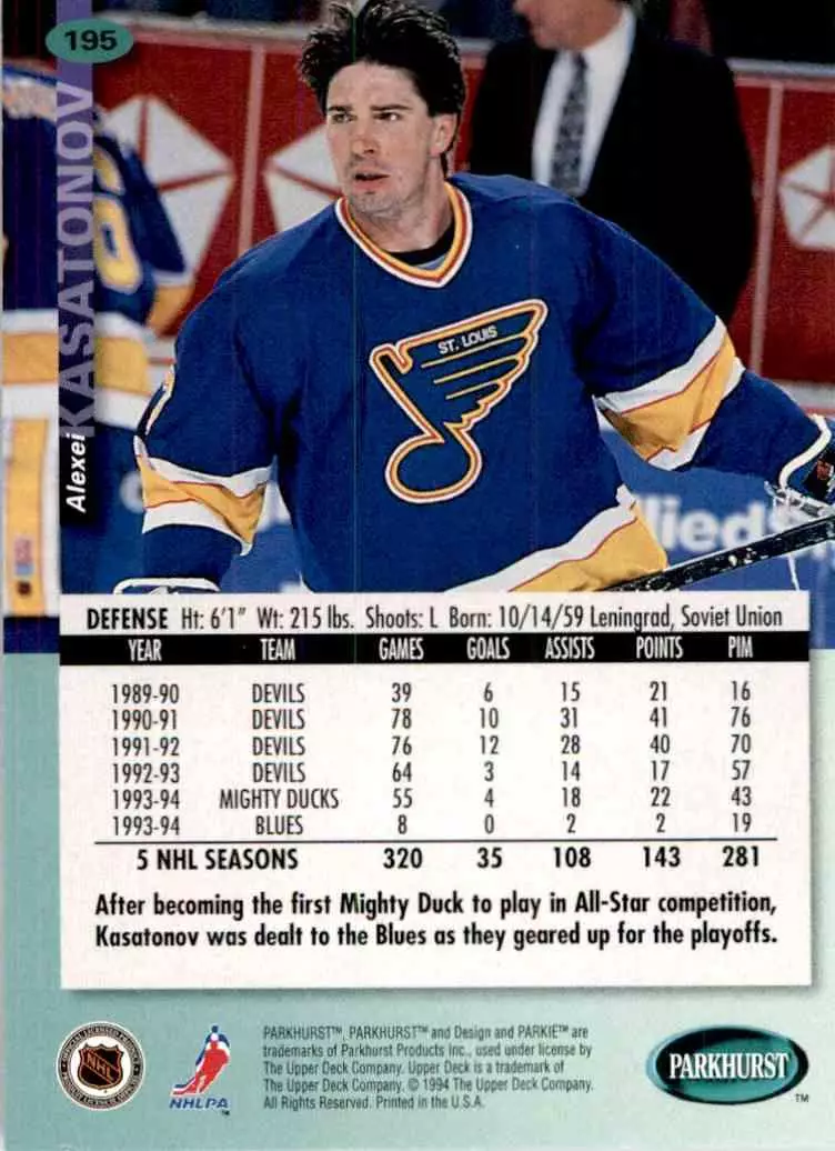 1994-95 UD Parkhurst # 195 Alexei Kasatonov 1