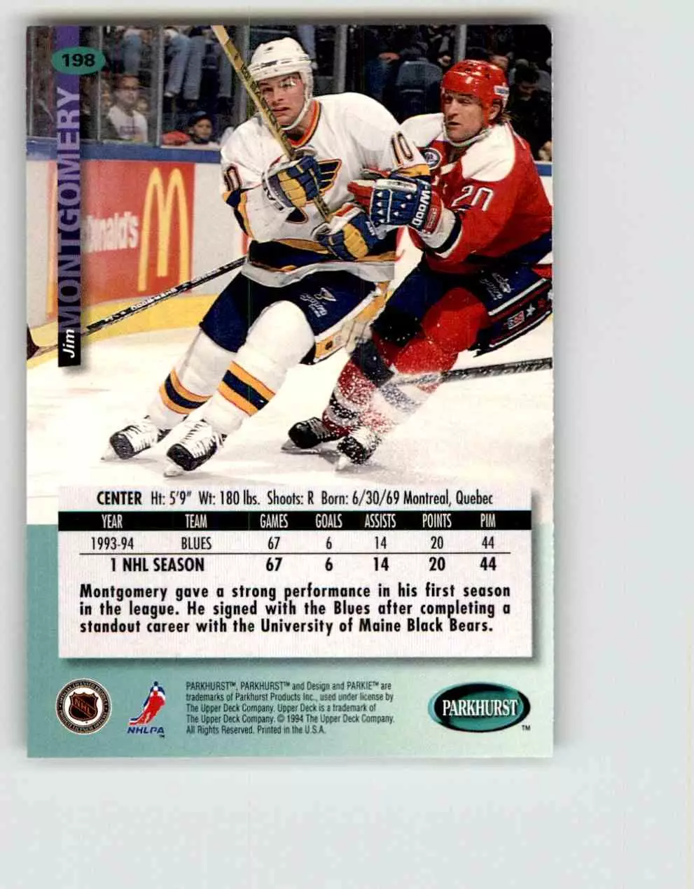 1994-95 UD Parkhurst # 198 Jim Montgomery 1