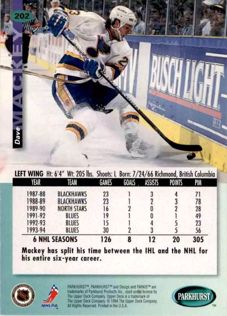 1994-95 UD Parkhurst # 202 Dave Macey 1