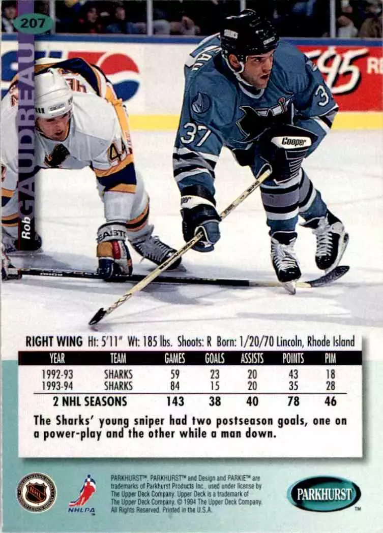 1994-95 UD Parkhurst # 207 Rob Gaudreau 1