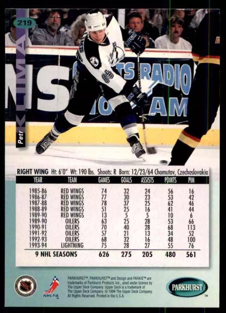1994-95 UD Parkhurst # 219 Petr Klima 1