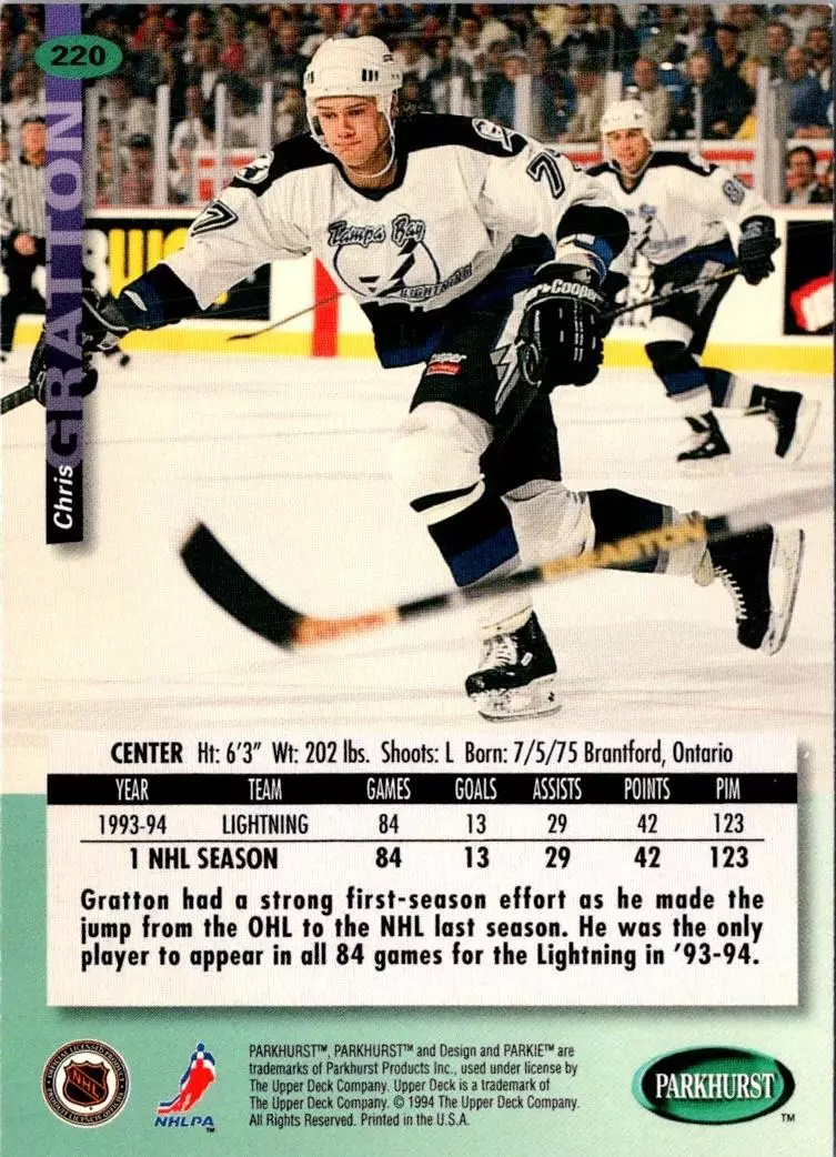 1994-95 UD Parkhurst # 220 Chris Gratton 1