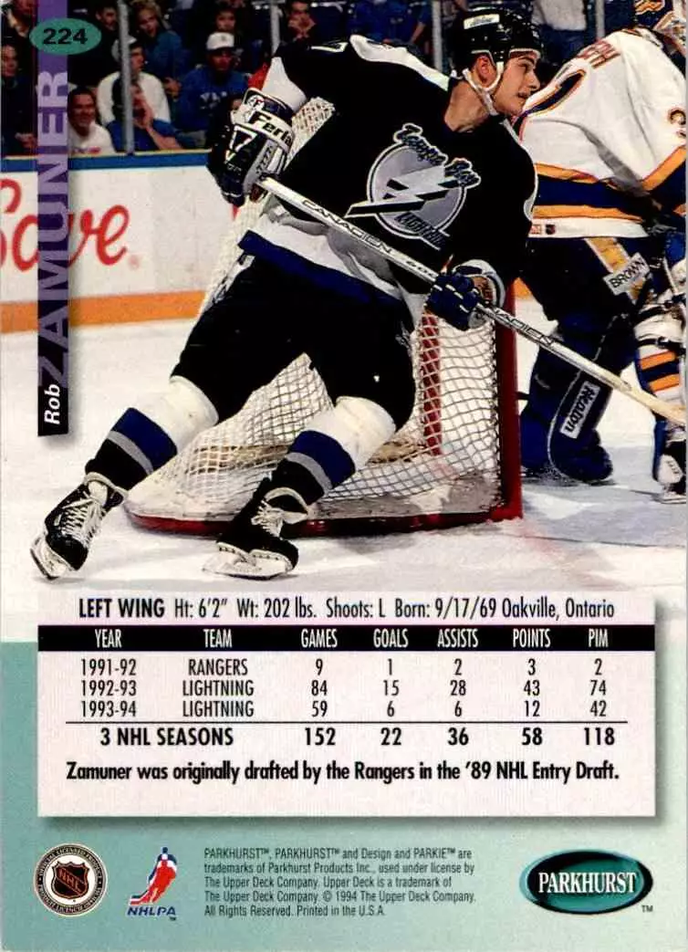 1994-95 UD Parkhurst # 224 Rob Zamuner 1