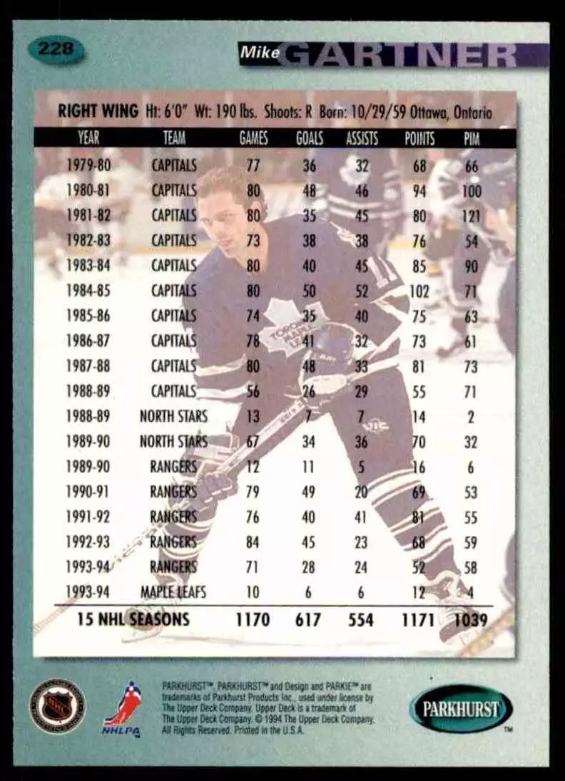 1994-95 UD Parkhurst # 228 Mike Gartner 1
