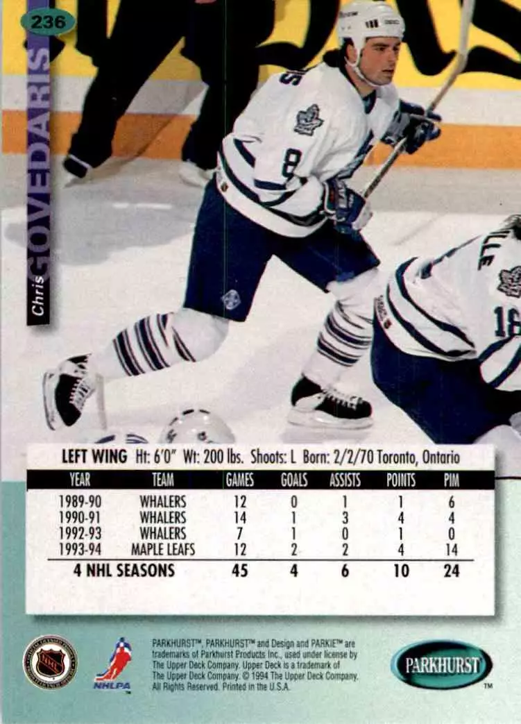 1994-95 UD Parkhurst # 236 Chris Govedaris 1