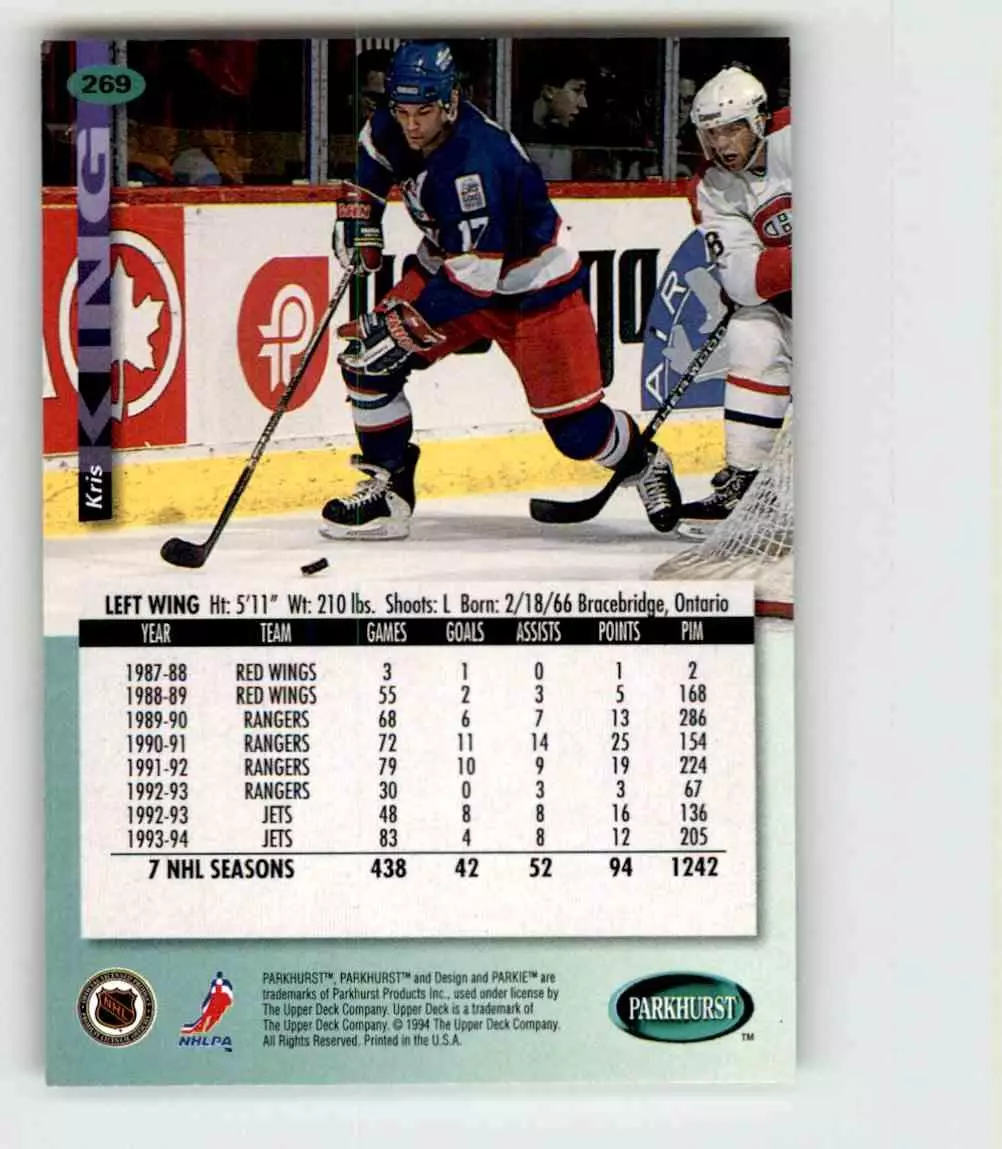 1994-95 UD Parkhurst # 269 Kris King 1