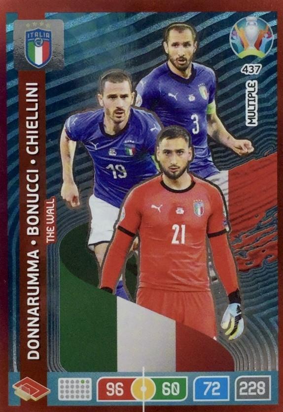 Футбол карточка Panini EURO 2020 # 437 Adrenalyn XL Donnarumma Bonucci Chiellini