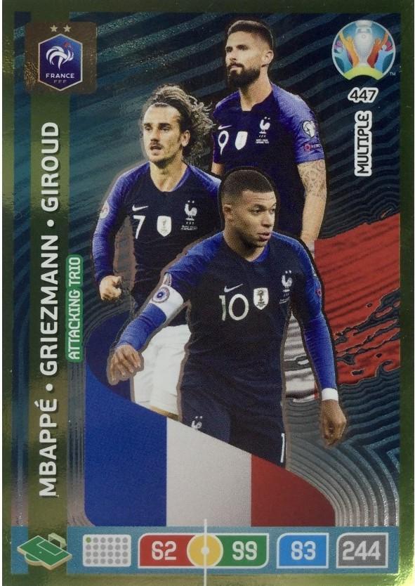 Футбол карточка Panini EURO 2020 # 447 Adrenalyn XL Mbappe Griezman Giroud