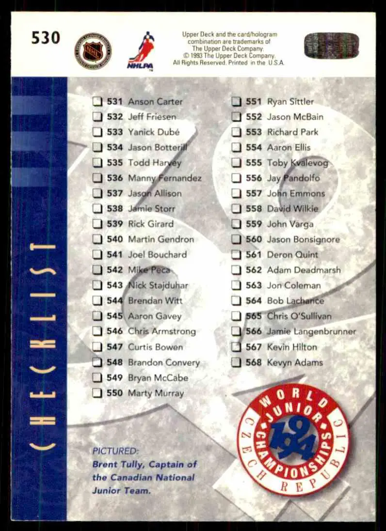 Хоккей Карточка 1993-94 Upper Deck Hockey Series 2 № 530 1