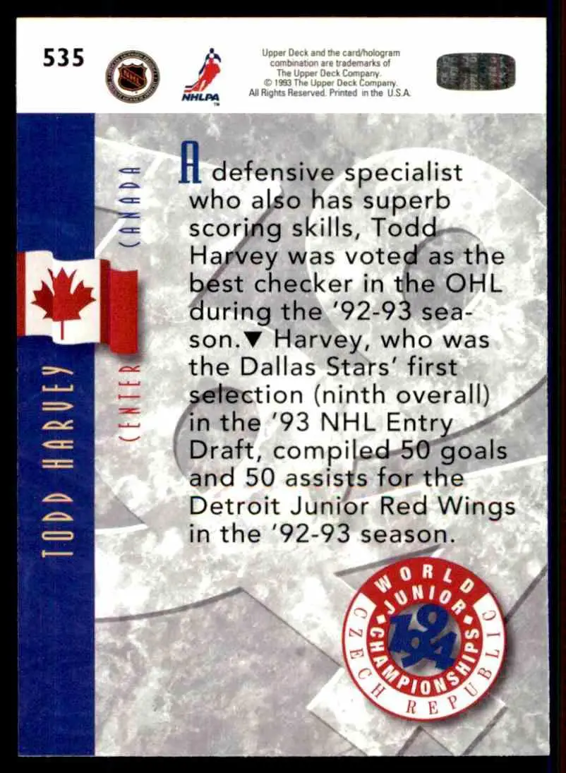 Хоккей Карточка 1993-94 Upper Deck Hockey Series 2 № 535 1