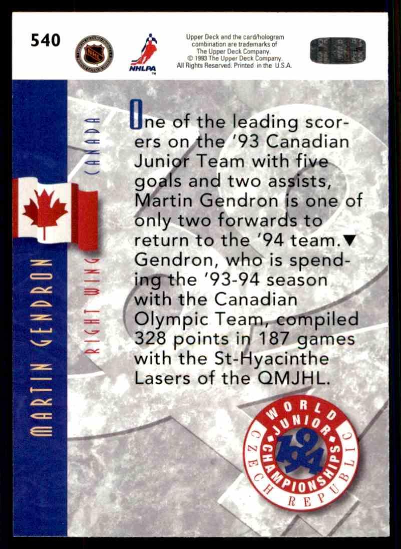 Хоккей Карточка 1993-94 Upper Deck Hockey Series 2 № 540 1