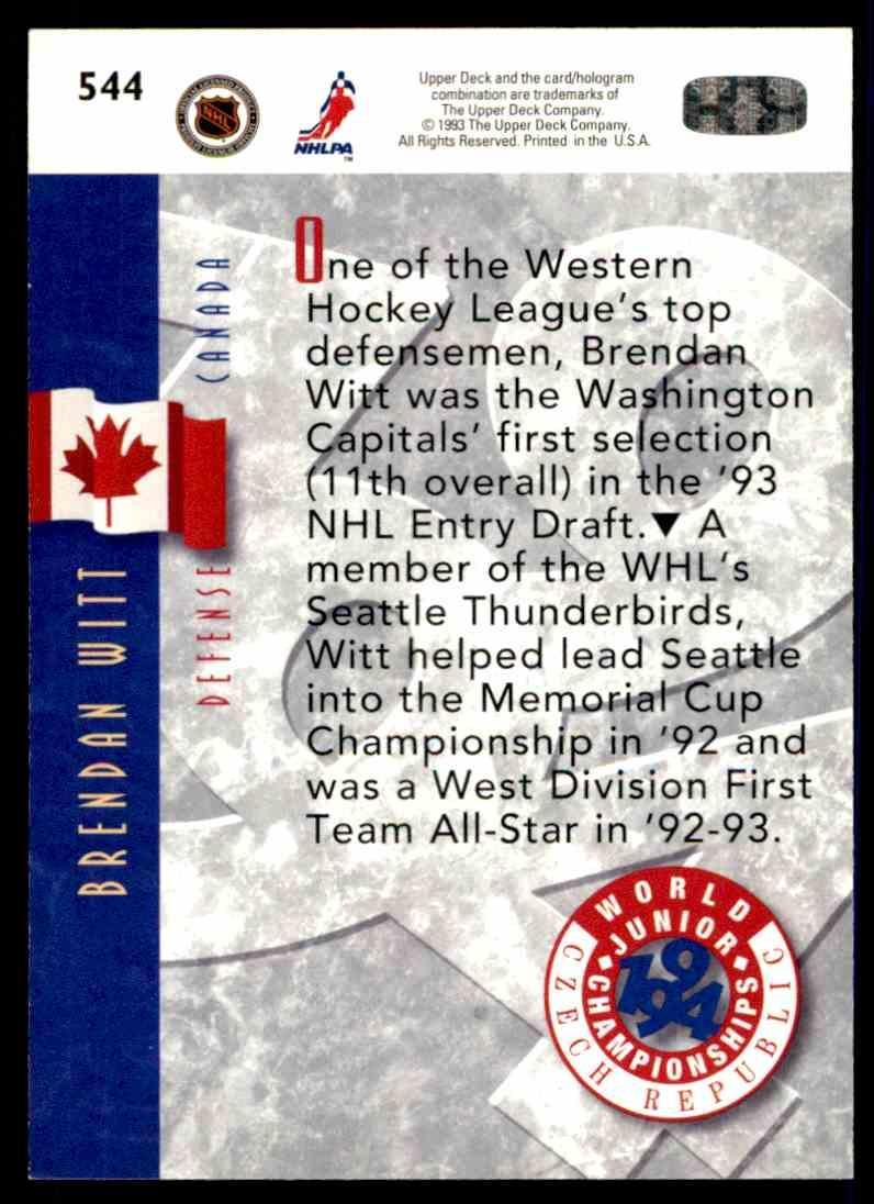 Хоккей Карточка 1993-94 Upper Deck Hockey Series 2 WJC RC № 544 Brendan Witt 1