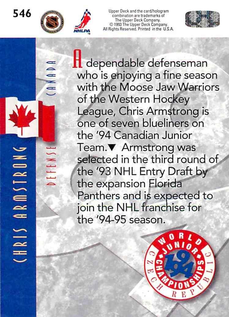 Хоккей Карточка 1993-94 Upper Deck Hockey Series 2 WJC RC № 546 Chris Armstrong 1